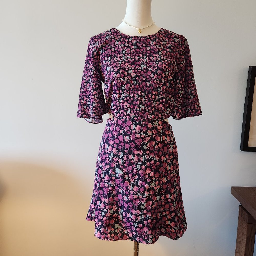 French Connection Women's Purple Floral Bethany Cutout Mini Dress Size 0
